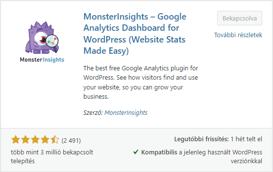 Wordpress bővítmény - MonsterInsights