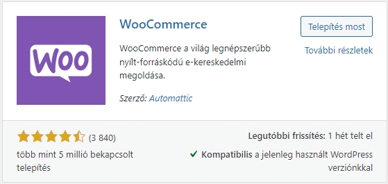 Wordpress bővítmény - WooCommerce